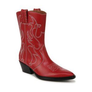 Franco Sarto Womens Bianca Mid Shaft Western Boots Red Leather Size 9M NIB